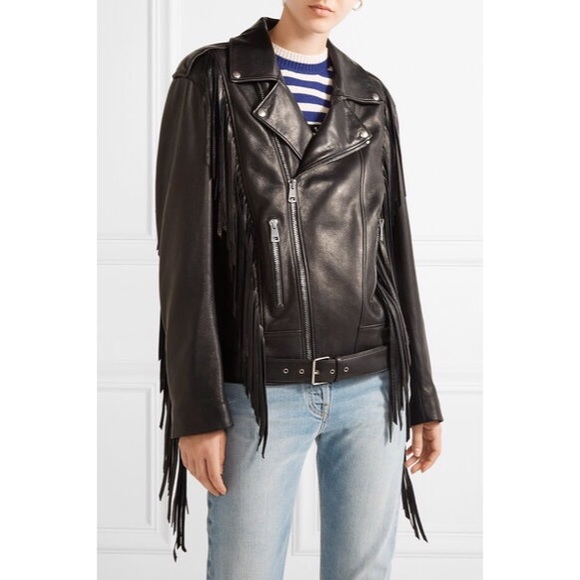 New Black GUCCI Fringe Beaded Leather Biker Jacket - Picture 3 of 5